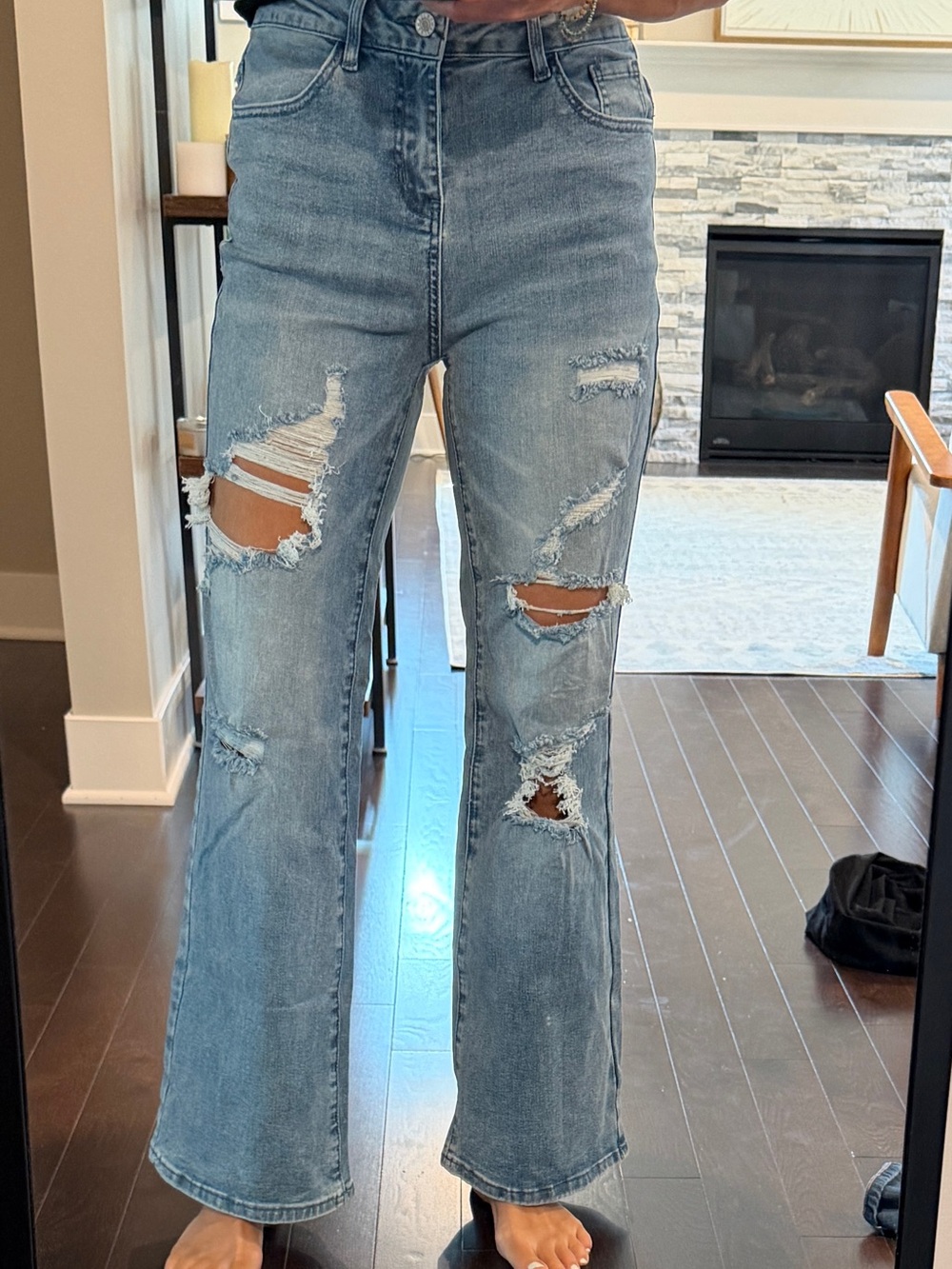 Amazon Light Blue Distressed Wide-Leg Jeans